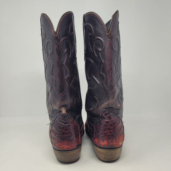 Lucchese Boots Men 9.5D Black Cherry Caiman Belly Leather Western Charles EXOTIC - Picture 7 of 14